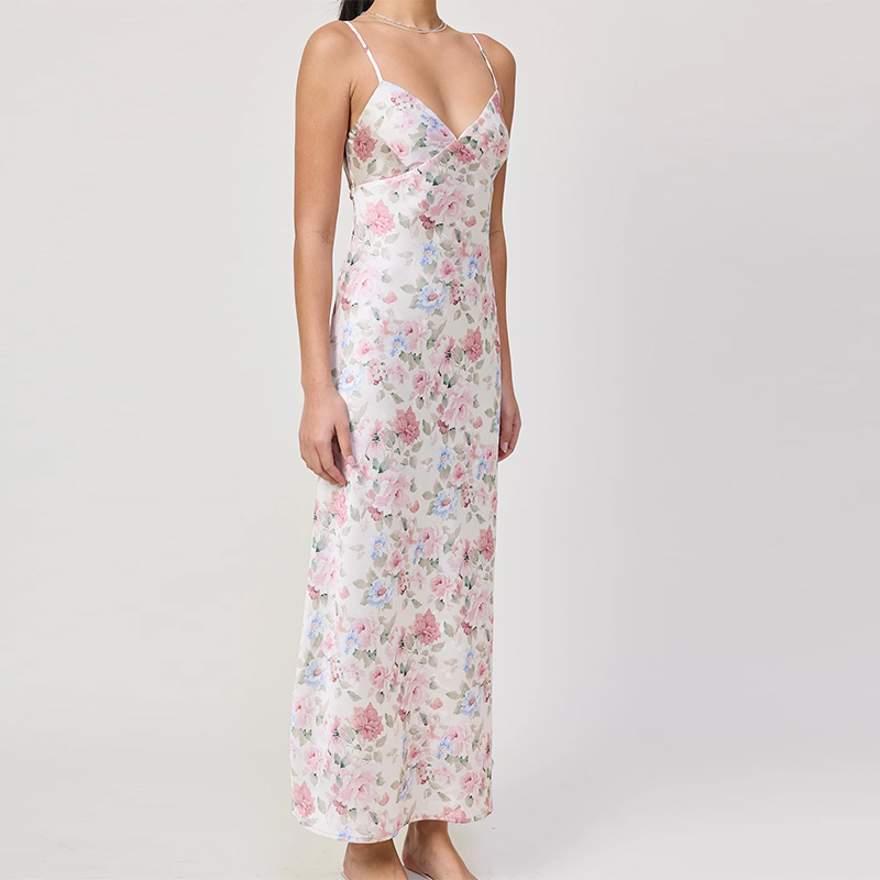 create your own custom print dress with hongfeng’s unique floral satin suspender style.